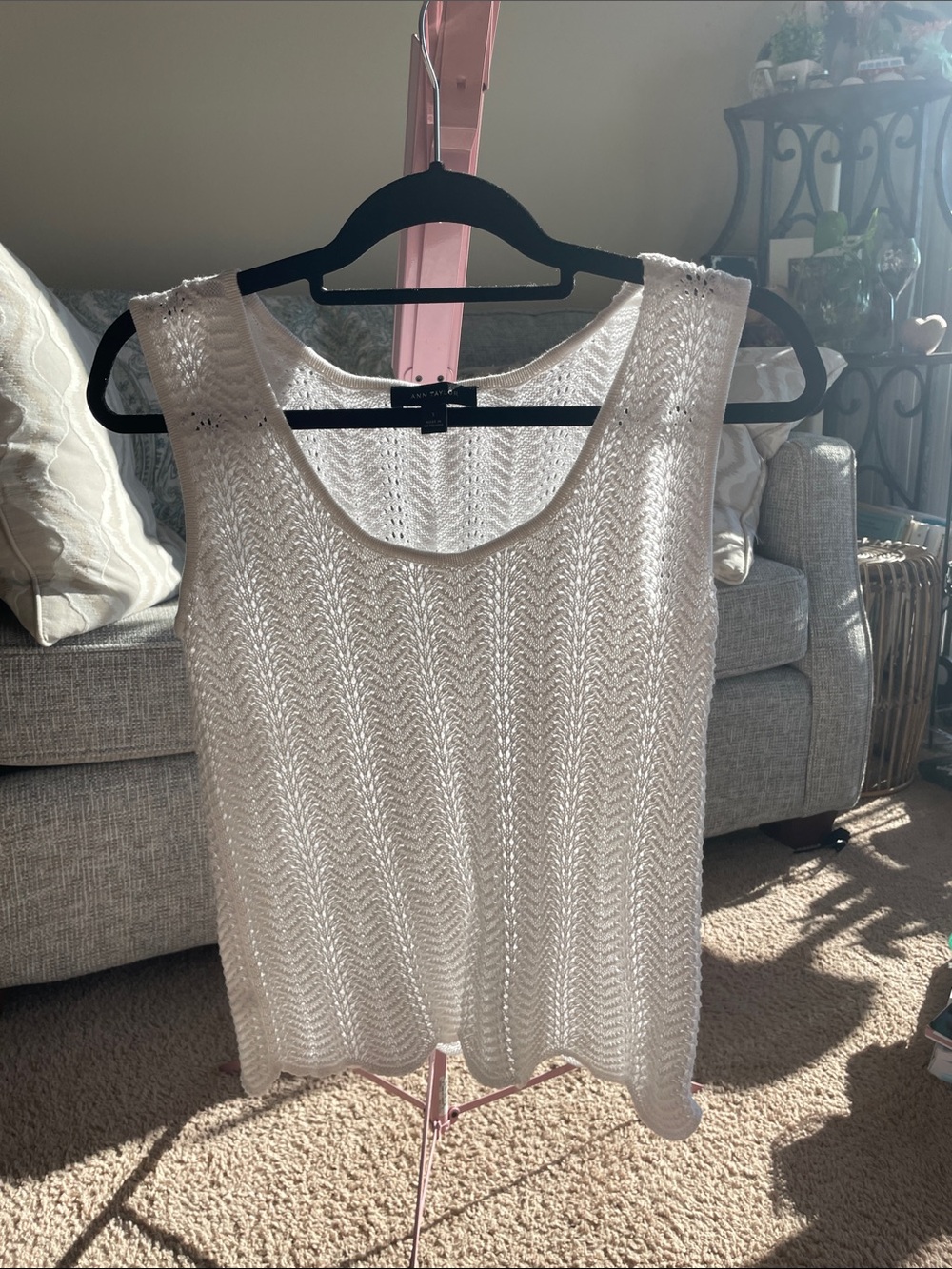 Ann Taylor White Open-Weave Sleeveless Knit Top